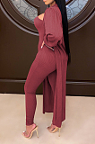Wind Red Autumn And Winter Long Sleeve Coat Strapless Solid Colur Bodycon Jumpsuits Two Piece E8508-3
