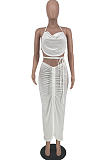 Pink Sexy Solid Colur Halter Neck Backless Strapless Drawsting Slit Skirts Sets ZNN9093-3