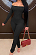 Black Sexy Long Sleeve A Word Shoulder Solid Color Bodycon Jumpsuits E8511-3