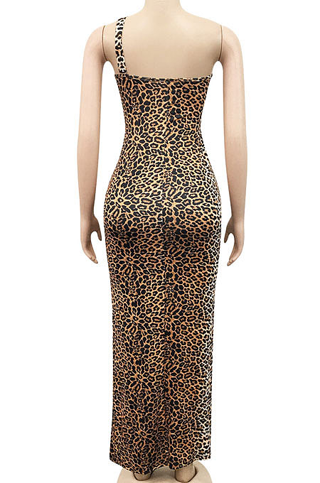 Tiger Pattern Fashion Digital Printing Strapless Bandage Hollow Out Split Long Dress XZ5236-3