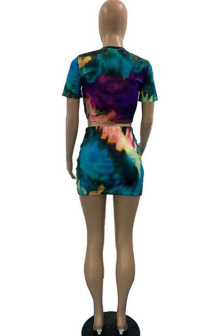 Orange Women Splash-Ink Positioning Printing Sexy Skirts Sets DLY8002-1