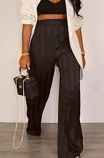 Black Satin Face Stripe Loose Straight Leg Pants JC7065-2