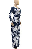 Green Women Printing With Waistband Long Sleeve Bodycon Casual Jumpsuits AD0706-3