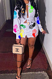 Black Women Casual Printing Shirt Buttons Long Sleeve Skirts Sets MR2105-3