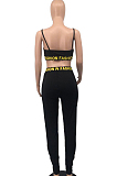 Black Fashion Condole Belt Deep V Neck Strapless Elastic Pencil Pants Two-Piece HMR6019 