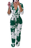 Blue Women Printing With Waistband Long Sleeve Bodycon Casual Jumpsuits AD0706-1