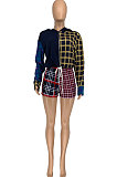 Color Matching Women Casual Shirt Plaid Shorts Sets GLS8118