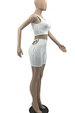 Pink Red Pure Color Tank Waist Bandage Hole Shorts Sets AYQ0508-3
