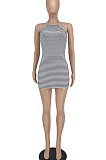 Blue Women Tight Hip Strap Condole Belt Off Shoulder Mini Dress YBS86717-5