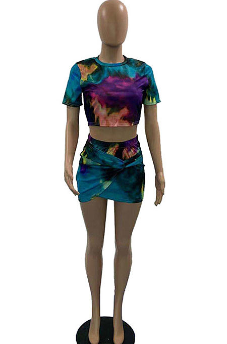 Orange Women Splash-Ink Positioning Printing Sexy Skirts Sets DLY8002-1