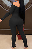Yellow Sexy Long Sleeve A Word Shoulder Solid Color Bodycon Jumpsuits E8511-1