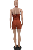 Pink Night Club Halter Neck Strapless Belt Solid Color Romper Shorts ZNN9085-2