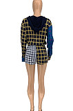 Color Matching Women Casual Shirt Plaid Shorts Sets GLS8118