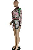 Blue Positioning Print Long Sleeve Lapel Neck Single-Breaster Shirt Dress E8610-3