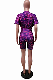 Colorful Cute Stars Printing Collect Waist Round Neck Short Sleeve Tight Shorts Two-Piece HMR6020-2