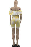 Khaki Euramerican Women Sexy Falbala A Word Shoulder Strap Printing Romper Shorts AYQ05013-3