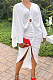 White Hollow Out  V Collar Batwing Sleeve Zipper Drawsting Dress JC7067-1