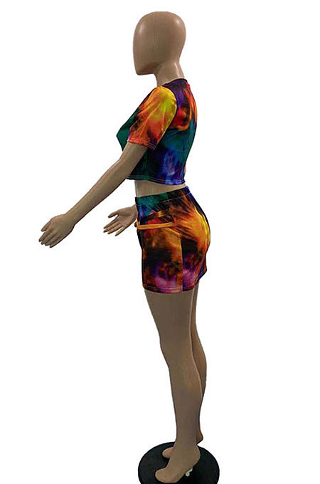 Orange Women Splash-Ink Positioning Printing Sexy Skirts Sets DLY8002-1