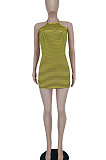 Blue Women Tight Hip Strap Condole Belt Off Shoulder Mini Dress YBS86717-5