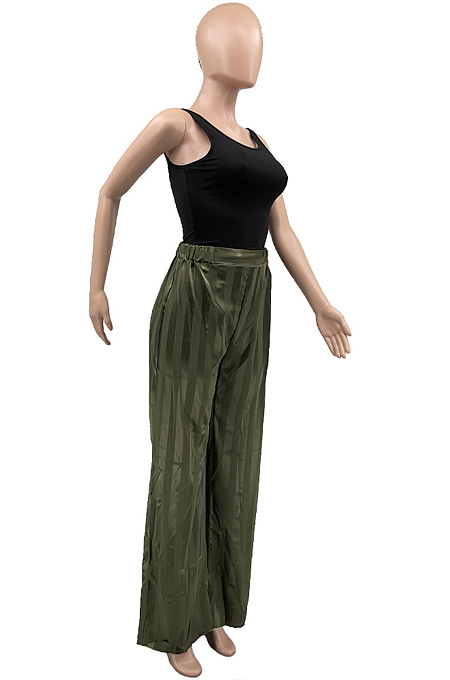 Green Satin Face Stripe Loose Straight Leg Pants JC7065-1