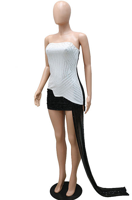 White Strapless Milk Silk Hot Drilling Sequins Hip Mini Dress YF9150-1