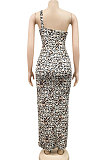 White Leopard Fashion Digital Printing Strapless Bandage Hollow Out Split Long Dress XZ5236-2