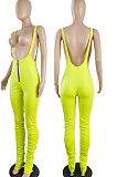 Red Summer Cotton Blend Pure Color Tight Zipper Ruffle Suspender Trousers E8528-1
