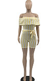 Yellow Euramerican Women Sexy Falbala A Word Shoulder Strap Printing Romper Shorts AYQ05013-1