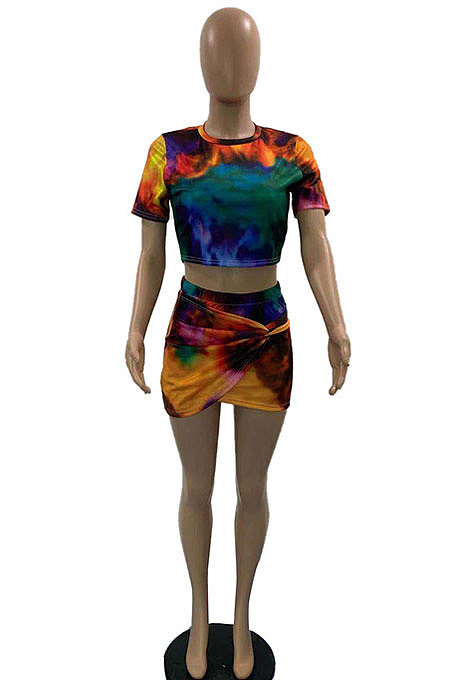 Green Women Splash-Ink Positioning Printing Sexy Skirts Sets DLY8002-2
