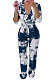 Blue Women Printing With Waistband Long Sleeve Bodycon Casual Jumpsuits AD0706-1