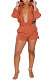 Orange Women Long Sleeve Strap Printing Shirt Shorts Sets AD0705-1
