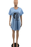 Black Fashion Printing Split Blouse Short Sleeve Casual Shorts Sets AYQ0509-2