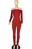 Yellow Sexy Long Sleeve A Word Shoulder Solid Color Bodycon Jumpsuits E8511-1