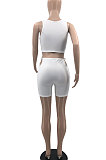 Purple Pure Color Tank Waist Bandage Hole Shorts Sets AYQ0508-2