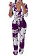 Purple Women Printing With Waistband Long Sleeve Bodycon Casual Jumpsuits AD0706-2