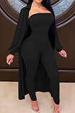 Wind Red Autumn And Winter Long Sleeve Coat Strapless Solid Colur Bodycon Jumpsuits Two Piece E8508-3