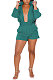Cyan Women Long Sleeve Strap Printing Shirt Shorts Sets AD0705-2