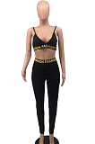 Black Fashion Condole Belt Deep V Neck Strapless Elastic Pencil Pants Two-Piece HMR6019 