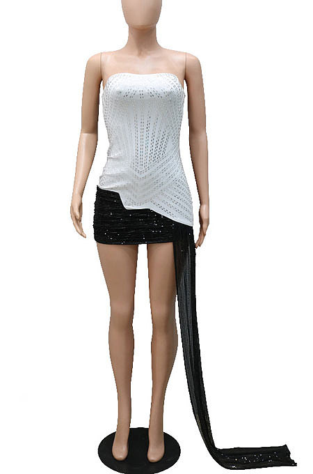 Apricot Strapless Milk Silk Hot Drilling Sequins Hip Mini Dress YF9150-2