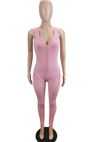 Pink Sexy Casual Pit Bar Bodycon Jumpsuits MLL174-3