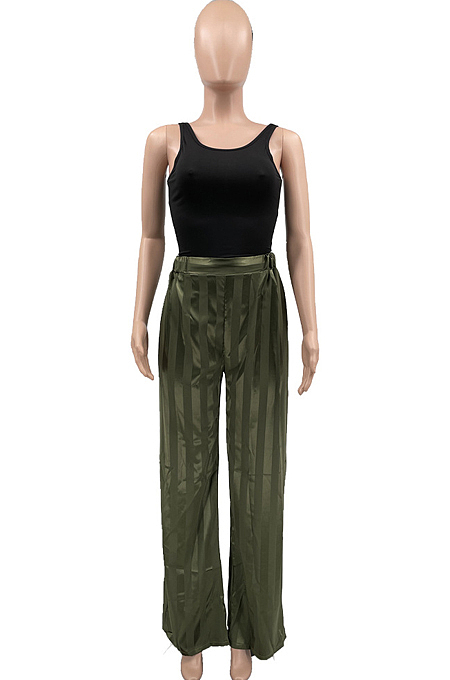 Black Satin Face Stripe Loose Straight Leg Pants JC7065-2