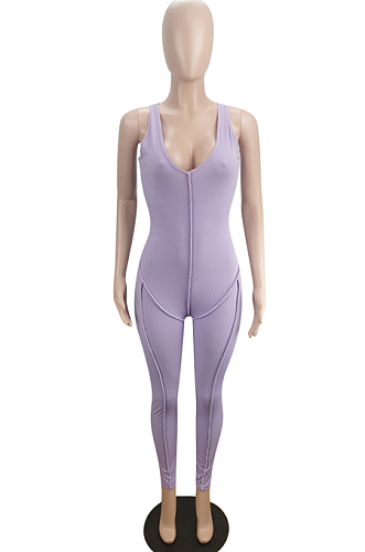 Purple Sexy Casual Pit Bar Bodycon Jumpsuits MLL174-4