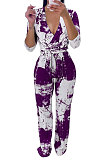 Blue Women Printing With Waistband Long Sleeve Bodycon Casual Jumpsuits AD0706-1