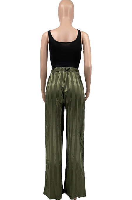 Green Satin Face Stripe Loose Straight Leg Pants JC7065-1