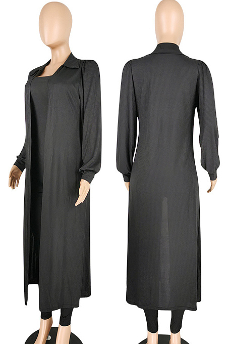 Black Autumn And Winter Long Sleeve Coat Strapless Solid Colur Bodycon Jumpsuits Two Piece E8508-2