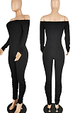 Yellow Sexy Long Sleeve A Word Shoulder Solid Color Bodycon Jumpsuits E8511-1