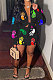 Black Women Casual Printing Shirt Buttons Long Sleeve Skirts Sets MR2105-3