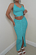 Light Blue Sexy Solid Colur Halter Neck Backless Strapless Drawsting Slit Skirts Sets ZNN9093-2