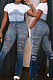 Light Blue Summer Warer Washing Hole High Waist Jean Flare Pants HMR6027