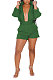 Green Women Long Sleeve Strap Printing Shirt Shorts Sets AD0705-3